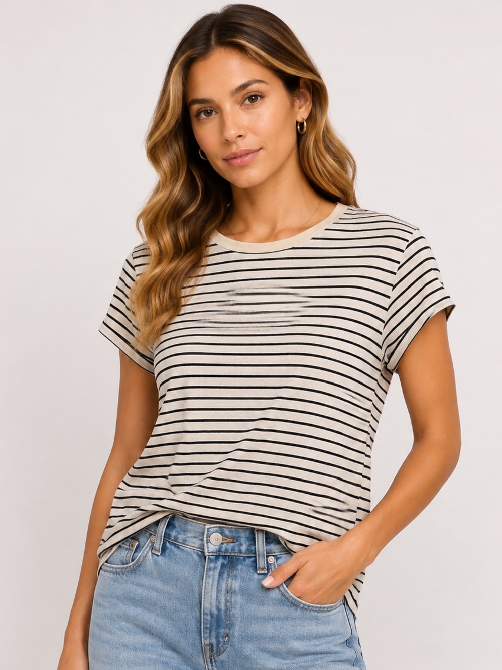 Vince Black & White Striped Cap Sleeve Crew Neck T-Shirt Women's Size XS
